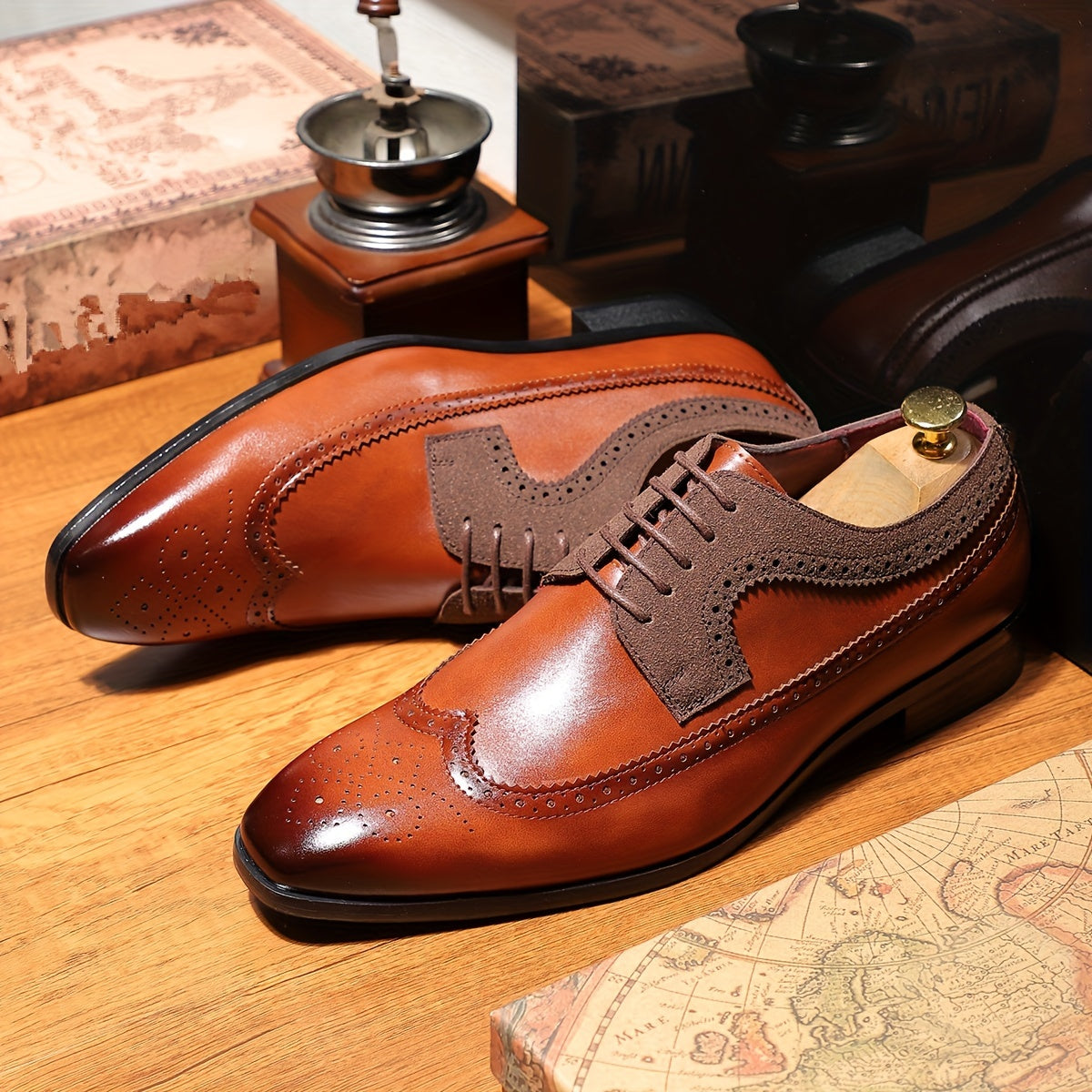 Classic Wingtip Longwing Brogues Derby Shoes - Ultra Comfy, Non-Slip, Durable Rubber Soles, Breathable Lining, Office-Ready, Men's Footwear for Formal Occasions